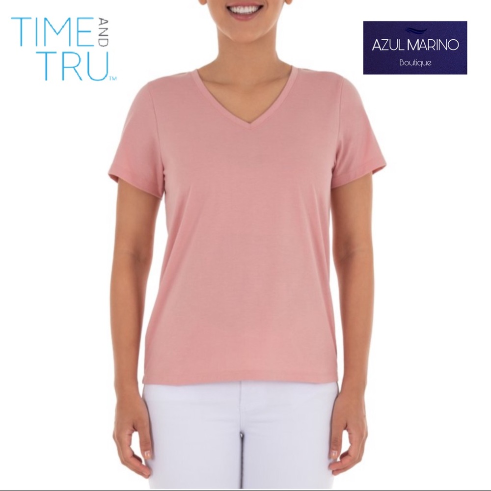 Time and Tru —Cotton V-Neck T-shirt in Dusty Rose • Camisa rosada para mujer •